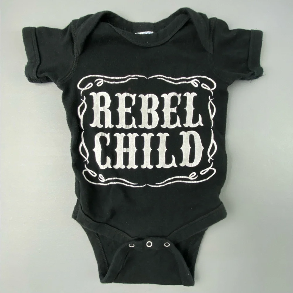 Rebel Child Onsie by Rabbit Skins Black & White Baby 6 Months Old